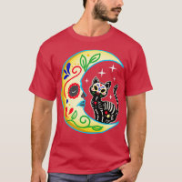Cat & Moon Sugar Skull Dia de Los Muertos, Day of