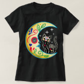 Cat & Moon Sugar Skull Dia de Los Muertos, Day of T-Shirt (Design vorne)