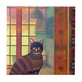 Cat moroccan mosaic abstrakt art brawn city kitty fliese