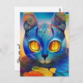 Cat Mosaik blauen farbenfrohen abstrakten kitty St Postkarte (Vorne/Hinten)