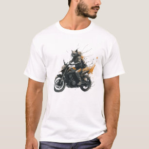CAT Motorrad Samurai Dark Fantasy Watercolor Art T-Shirt