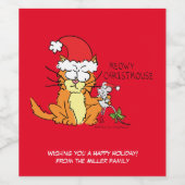 Cat Mouse Christmas Funny Cartoon Niedlich Weinetikett (Einzelnes Label)