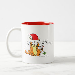 Cat Mouse Christmas Funny Cartoon Niedlich Zweifarbige Tasse