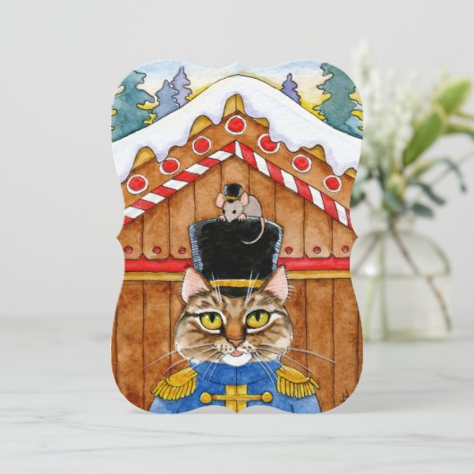 Cat Mouse Christmas Nutcracker Karte oder Einladun (Stehend Vorderseite)