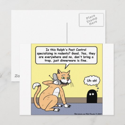 Cat & Mouse Dinnerware Funny Cartoon Geschenke & T Postkarte (Vorne/Hinten)