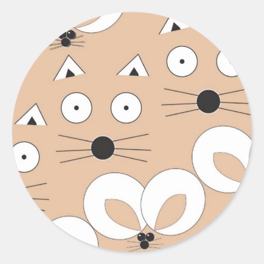 Cat & Mouse Muster Tan Runder Aufkleber (Vorderseite)