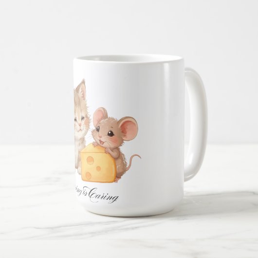 Cat & Mouse "Sharing is Kümmre" Süße Tier Friend Kaffeetasse (VorderseiteRechts)