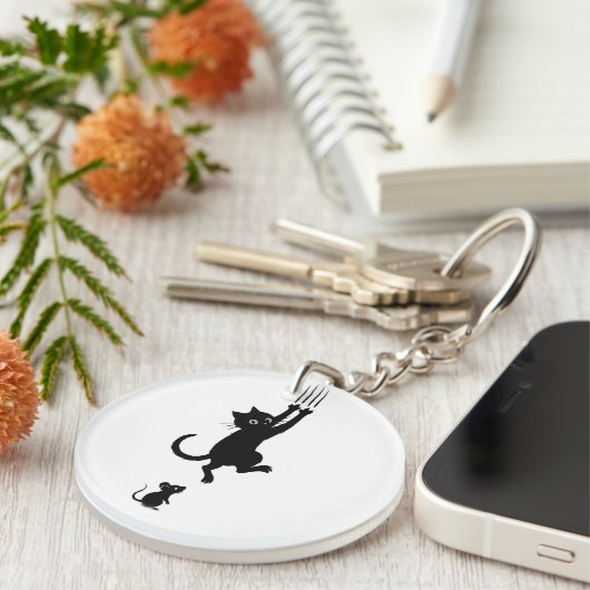 Cat & Mouse Showdown - Funny Cartoon T - Shirt Schlüsselanhänger (Vorderseite rechts)