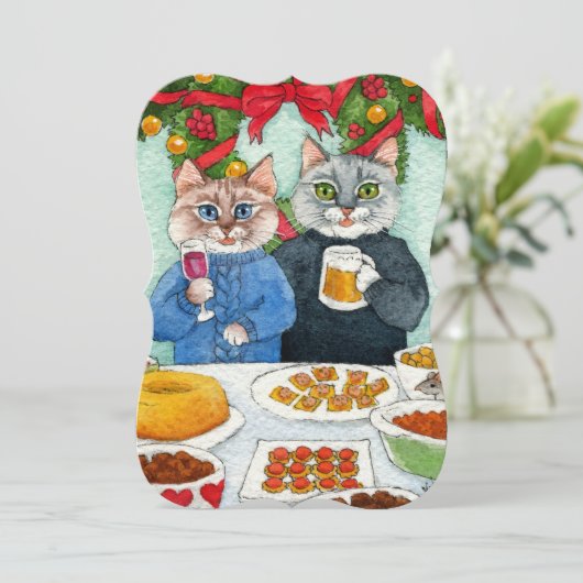 Cat Mouse Weihnachts-Party-Karte oder Einladung (Stehend Vorderseite)