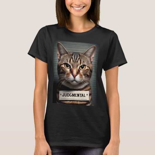 Cat Mugshot Judgmental Cat Dad or Cat Mom T-Shirt (Vorderseite)