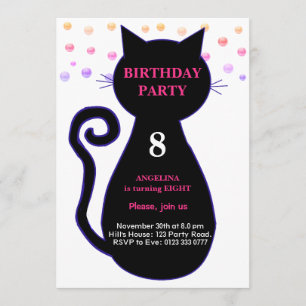 Cat & Multicolored Confetti Einladung zum Geburtst