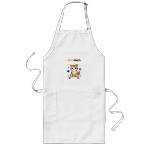 Cat Mum - Cute Orange Tabby Cartoon with Paw Print Lange Schürze