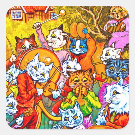 Cat Musical Band Quadratischer Aufkleber (Vorderseite)
