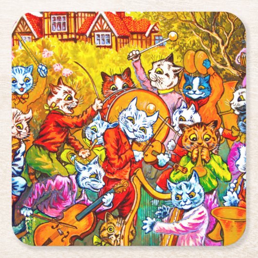 Cat Musical Band Rechteckiger Pappuntersetzer (Vorderseite)