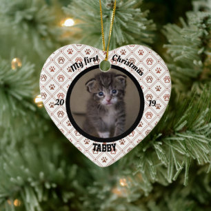 Cat My First Christmas Kitten Photo Name Heart Keramik Ornament