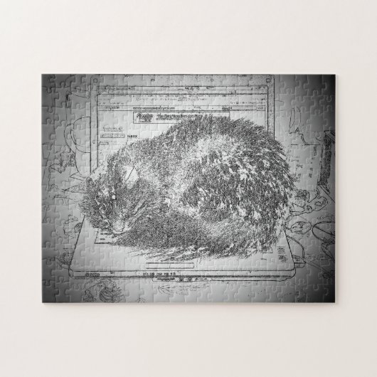 Cat Napping Auf dem Laptop oder erstellen Sie Ihre Puzzle (Horizontal)