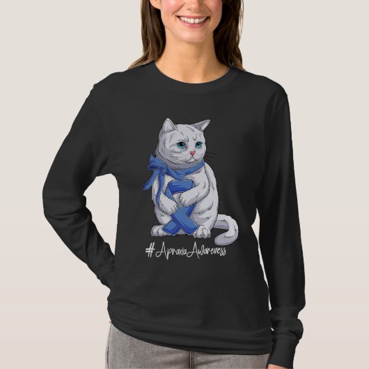 Cat National Apraxias Awareness Month Blue Ribbon T-Shirt (Vorderseite)