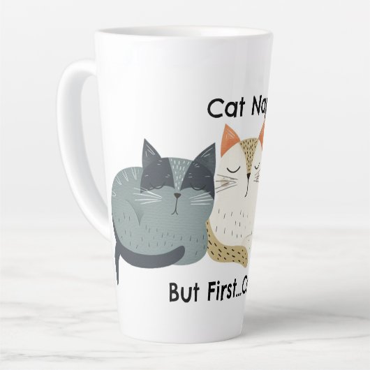 Cat Nickerchen aber First Coffee Folk Art Latte Ta Milchtasse (Linke Ecke)