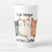 Cat Nickerchen aber First Coffee Folk Art Latte Ta Milchtasse (Vorderseite)