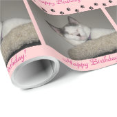 Cat Nickerchen Birthday und Paw Prints Geschenkpapier (Rolleneckpunkt)
