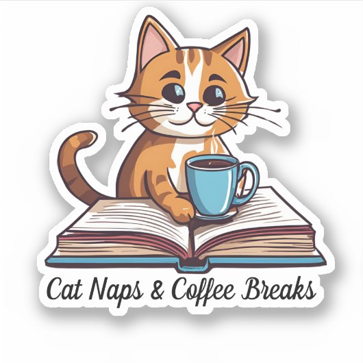 Cat Nickerchen & Coffee Breaks Wasserdicht Aufkleber (Vorderseite)