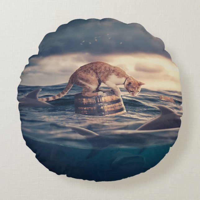 Cat Nickerchen Dream oder Nightmare Rundes Kissen (Vorderseite)