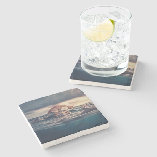 Cat Nickerchen Dream oder Nightmare Steinuntersetzer (Seitenansicht)