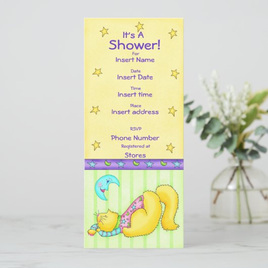 Cat Nickerchen Kinderdusche Einladung (Stehend Vorderseite)