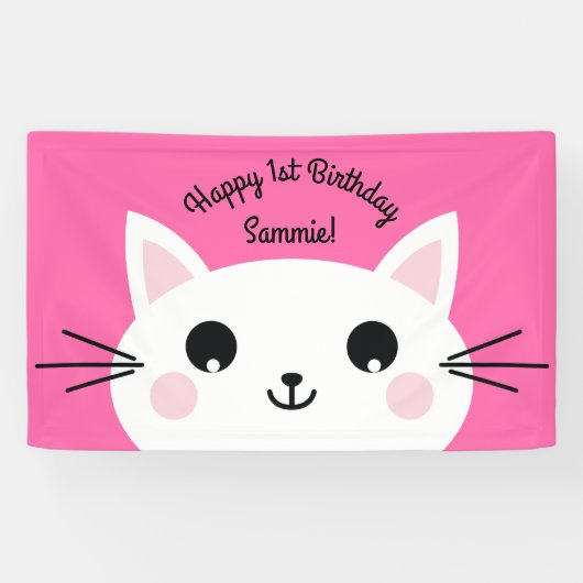 Cat Niedlich Kitty Colorful 1. Geburtstag Party Th Banner (Horizontal)