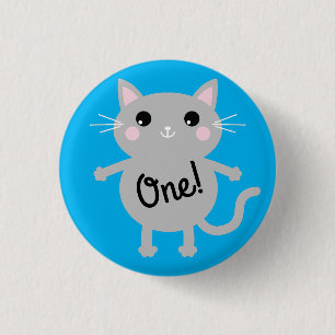 Cat Niedlich Kitty Colorful 1. Geburtstag Party Th Button