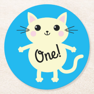Cat Niedlich Kitty Kid's Geburtstagsparty Thema Runder Pappuntersetzer