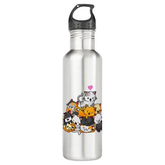 Cat Niedlich Kitty Pile Cats Anime Kawaii Neko Ges Edelstahlflasche (Vorderseite)