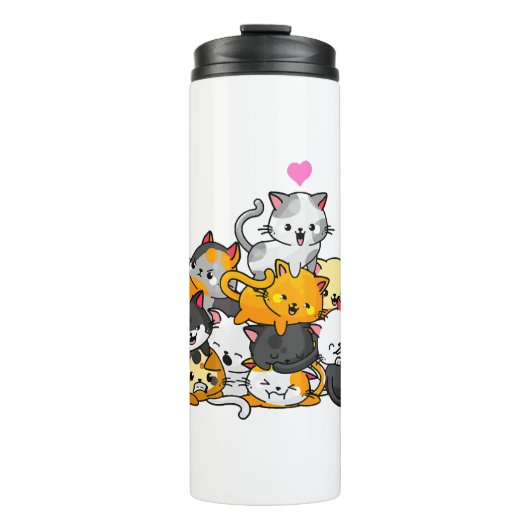 Cat Niedlich Kitty Pile Cats Anime Kawaii Neko Ges Thermosbecher (Vorderseite)