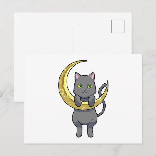 Cat Night Moon Postkarte (Vorne/Hinten)