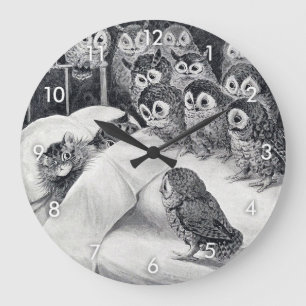 Cat Nightmare Owl Bird, Louis Wain Große Wanduhr