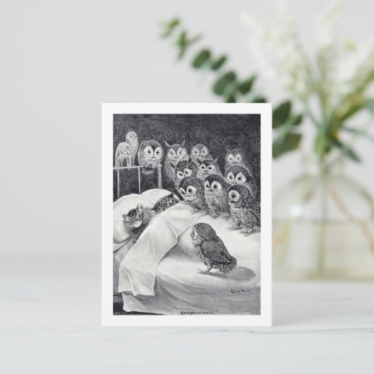 Cat Nightmare Owl Bird, Louis Wain Postkarte (Stehend Vorderseite)