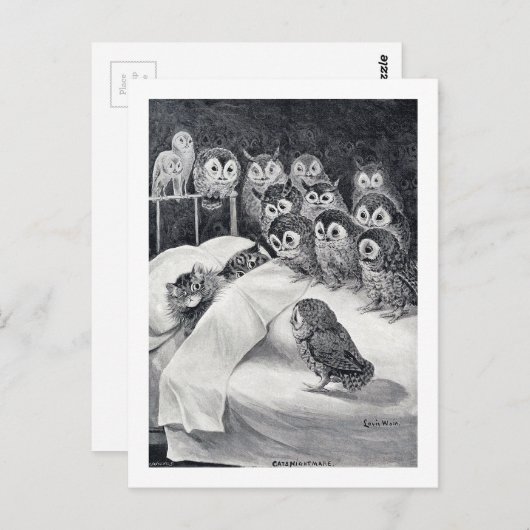 Cat Nightmare Owl Bird, Louis Wain Postkarte (Vorne/Hinten)