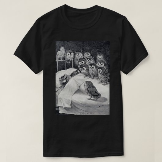 Cat Nightmare Owl Bird, Louis Wain T-Shirt (Design vorne)