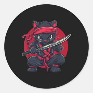 Cat Ninja Samurai Japan japanische Flagge Kawaii F Runder Aufkleber