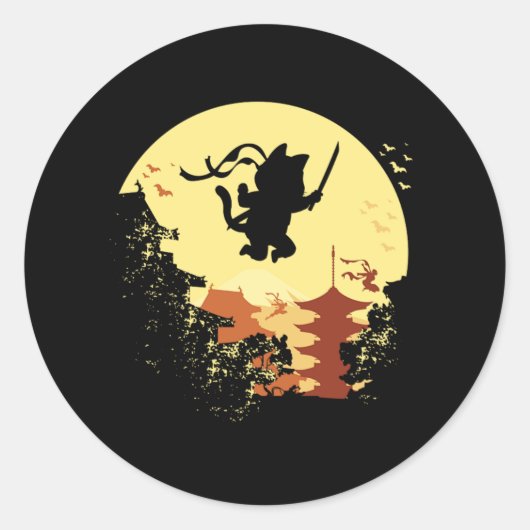 Cat Ninja Samurai Shinobi Kitten Kitty Pet Animal  Runder Aufkleber (Vorderseite)