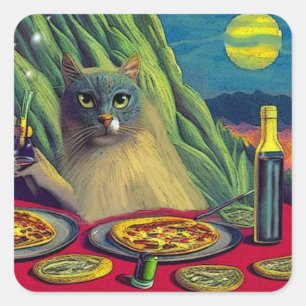 Cat Nip Pizza Quadratischer Aufkleber