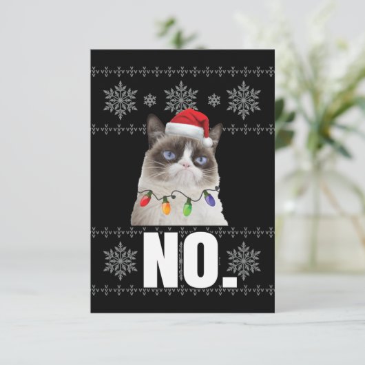 Cat No Grumpy Xmas Katzen Keine hässlichen Weihnac Dankeskarte (Stehend Vorderseite)