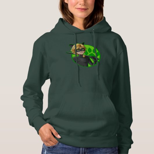 Cat Noir Green Abzeichen Hoodie (Vorderseite)