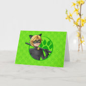Cat Noir Green Abzeichen Karte (Gelbe Blume)