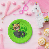 Cat Noir Green Abzeichen Pappteller (Party)