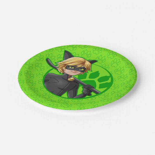 Cat Noir Green Abzeichen Pappteller (Schrägansicht)