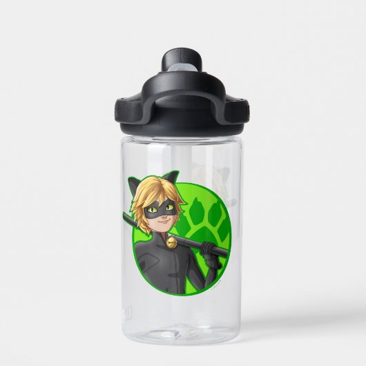 Cat Noir Green Abzeichen Trinkflasche (Rückseite)