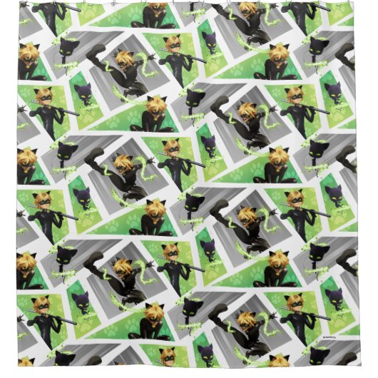 Cat Noir & Plagg Muster Duschvorhang (Vorderseite)