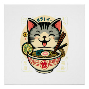 Cat Noodle japanischer Anime ga Kawaii Cat Poster