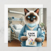Cat Nurse mit Blume mit Get well Balg Card (Vorne/Hinten)
